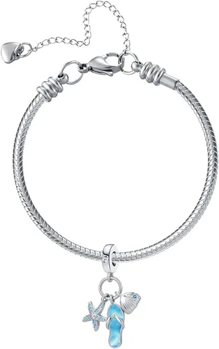 Vista 3 de GMXLin Silla de playa con diseño de tortuga y estrella de mar y concha de mar, colgante para pulsera para mujer