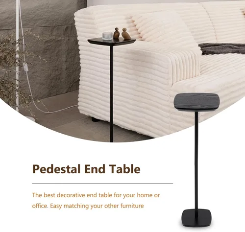 Vista 4 de Mesa auxiliar de pedestal, mesas pequeñas para bebidas, soporte de pedestal, mini mesa auxiliar cuadrada negra, mesas de café de Martini, mesa