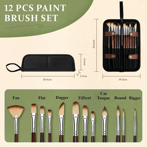 Vista 3 de REDSHELL 12pcs Paint Brush Set, Acrylic Oil Painting Brushes for Artists