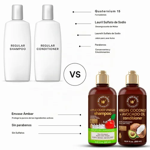 Vista 6 de WOW Skin Science Champú de Vinagre de Sidra de Manzana y Acondicionador de Aceite de Coco + Aguacate Dúo 16.9 oz
