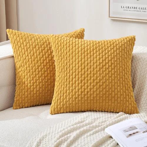 Vista 9 de MIULEE - Juego de 2 fundas decorativas cuadradas para cojines, de pana suave y con estilo campestre bohemio a rayas para decorar hogar, sofá, cama