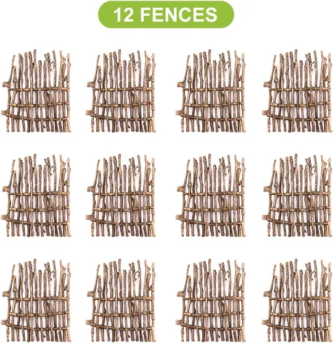 Vista 5 de Volnau Juego de 12 piezas de plástico de madera para valla de corral, accesorios para paneles de caballos, figuras de granja, figuras de animales