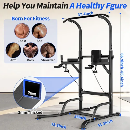 Vista 4 de Pull Up Tower Dip Station, Adjustable Free Standing Pull Up Bar, Multi-Function Power Tower for Home Gym Workout and Strength Training