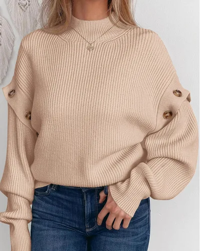 Vista 3 de PRETTYGARDEN Suéter de punto para mujer, ropa de moda de otoño, manga larga, cuello falso, blusa