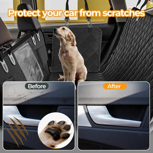 Vista 6 de Simple Deluxe Funda de asiento de automóvil para perro para asiento trasero, hamaca impermeable para automóvil con ventana de malla, protector