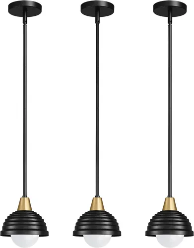 Vista 12 de Luces Colgantes para Isla de Cocina: Lámpara de Estilo Granja Dorada Cepillada con Vidrio Transparente - Globo de Mediados de Siglo de 10 Pulgadas