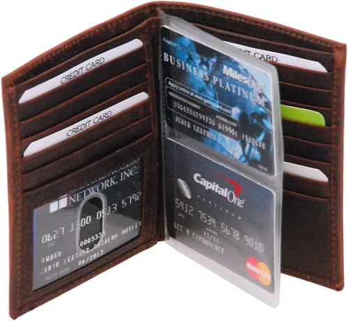 Vista 2 de Jamin' Leather - Cartera RFID plegable marrón vintage con 19 compartimentos #WB13081NID