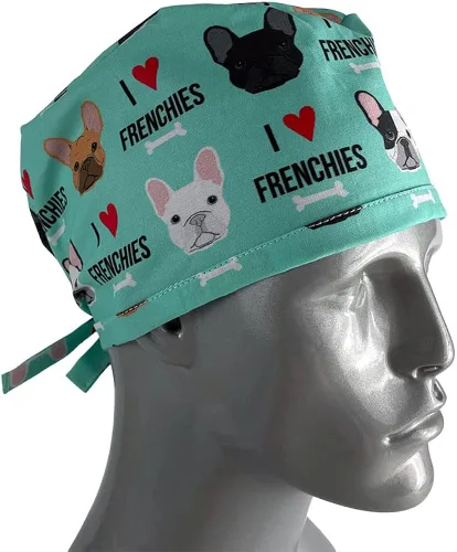 Vista 2 de Gorra médica unisex I Love Bulldogs franceses o sombreros, sombreros de cola de caballo, sombreros de fregar para mujer, gorras quirúrgicas unisex