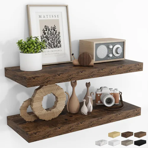 Vista 85 de RICHFOCUS Estantes flotantes de 8 pulgadas para estantes cuadrados de pared para dormitorio, cocina, baño, estante flotante de madera rústica