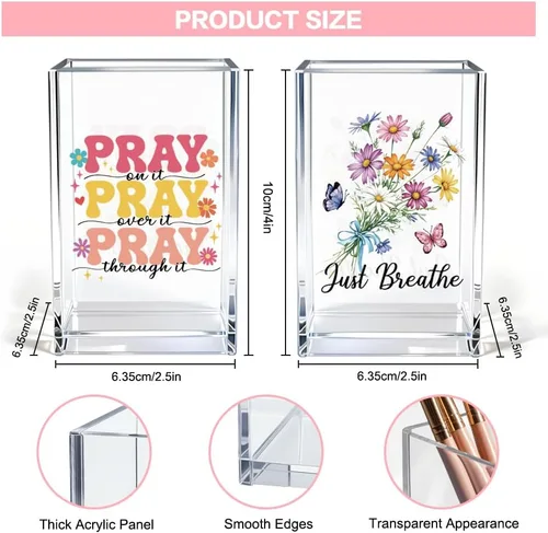 Vista 2 de Just breathe - Paquete de 2 portalápices cosméticos de acrílico tipo vaso, organizador de brochas de maquillaje inspirador Hope, regalos de fe