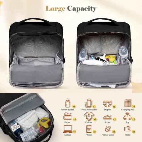 Vista 6 de Mochila para pañales con cambiador, bolsa de bebé multifunción impermeable, bolsa de viaje esencial para baby shower, pañaleras para bebe con 15