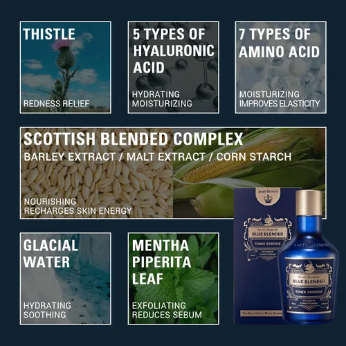 Vista 5 de Scott Hamish Blue Blended Toner Essence - Esencia de tóner facial para hombre con ácido hialurónico y aminoácidos, tóner hidratante que restaura