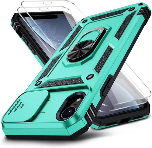 Vista 12 de Funda para iPhone XR, Funda para Teléfono iPhone XR con 2X Protectores de Pantalla HD + Cubierta Deslizante para Cámara, [Grado Militar] Funda