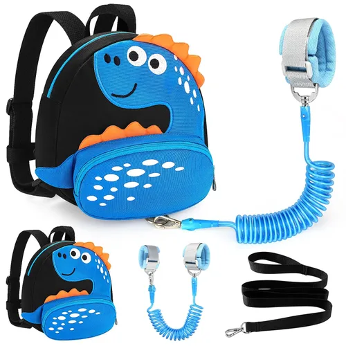 Vista 16 de Accmor Mochila con arnés para niños pequeños con correa, lindas mochilas con dinosaurios con enlace antipérdida en la muñeca, lindas pulseras