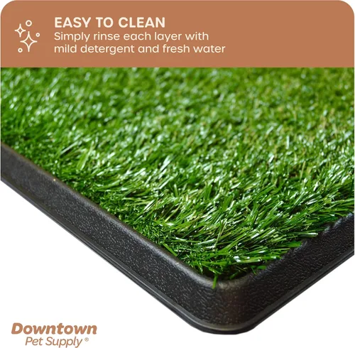 Vista 5 de Downtown Pet Supply Almohadilla de césped para perros con bandeja, 16 x 20 pulgadas, sistema de orinal para exteriores e interiores para perros