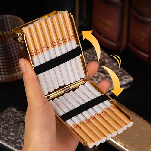 Vista 4 de Caja de cigarrillos de metal, caja de cigarrillos vintage, tamaño King, paquete portátil de 16 unidades, cigarrillos de tamaño regular, regalos