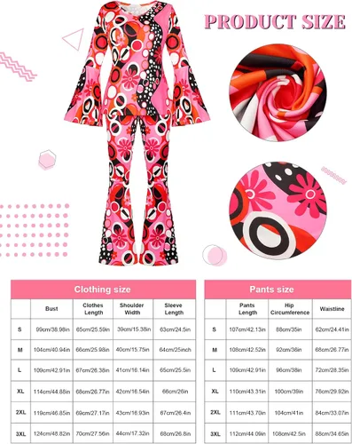 Vista 2 de Haysandy Traje de los años 70 para mujer, accesorios de disfraz de disco hippie, pantalones bohemios para carnaval, Halloween, cosplay