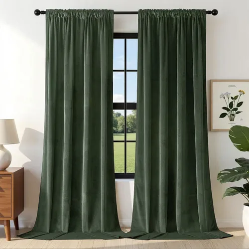Vista 20 de Joydeco Cortinas de terciopelo negro de 72 pulgadas de largo, 2 paneles, cortinas opacas de lujo con bolsillo para barra, cortinas de ventana