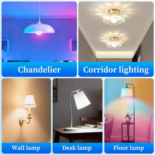 Vista 8 de Bombillas LED inteligentes Meliya, cambio de color regulable y temporización, WiFi y Bluetooth inteligentes, compatibles con Alexa y Google