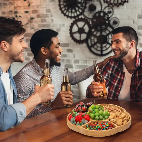Vista 7 de Cididu Lazy Susan - Bandeja de servir de 12 pulgadas, bandeja de comida de bambú, platos divididos para aperitivos, bandeja giratoria de 360°