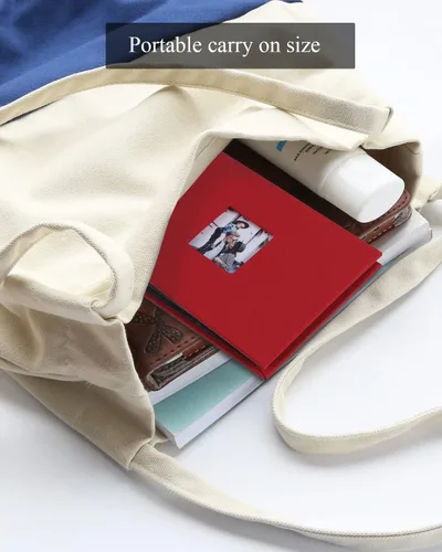 Vista 4 de Álbum de fotos pequeño de 4 x 6 pulgadas, paquete de 2 unidades con capacidad para 56 imágenes, cubierta de lino con ventana frontal, bolsillo
