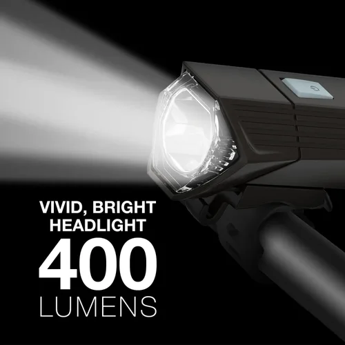 Vista 4 de Energizer Luz recargable X400 para bicicleta, IPX4 resistente al agua, diseño compacto y ligero, luz de clip frontal y luz LED trasera