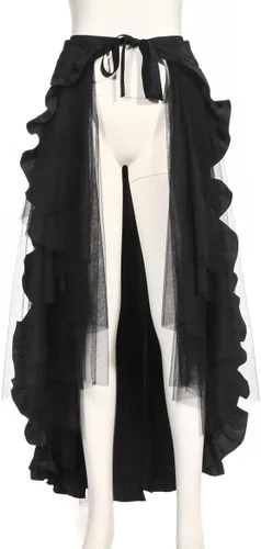 Vista 2 de HaoLin Steampunk Retro Victorian Punk Cincher Lace Up Long Ruffle Falda lápiz Negro, Negro
