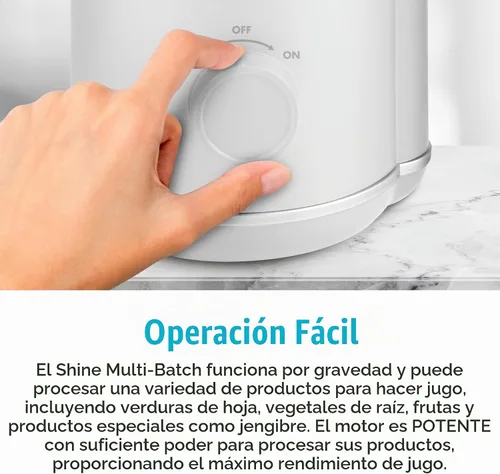 Vista 4 de Shine Multi-Batch Compact Cold Press Juicer SMB-1, manos libres, tolva de alimentación continua, portátil Blanco