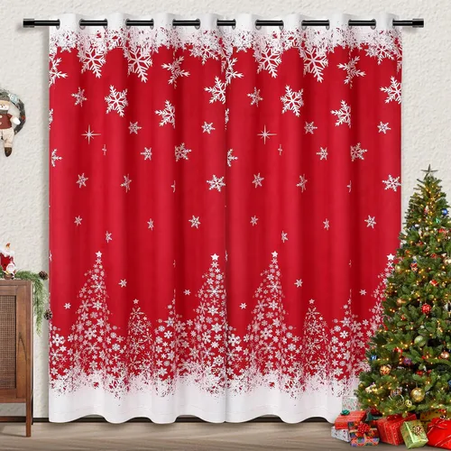 Vista 2 de CAROMIO Cortinas de Navidad de 52 x 84 pulgadas para sala de estar, decoración de copos de nieve con ojales, cortinas de oscurecimiento