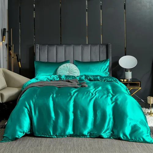 Vista 2 de Bedding_Dreamer Juego de ropa de cama de satén, tamaño individual, juego de funda de edredón de satén similar a la seda, de lujo, decoración