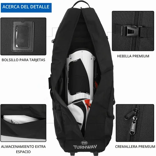 Vista 4 de TurnWay Bolsa de viaje de golf acolchada plegable, bolsa de golf de poliéster 900D resistente al agua, bolsa de transporte de golf con ruedas Negro
