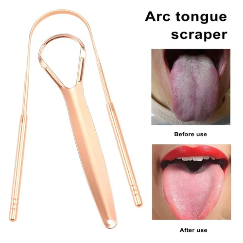 Vista 3 de Raspador de lengua de acero inoxidable, limpiador de lengua para adultos, rascador de lengua semicírculo, limpiador de lengua para curar el mal