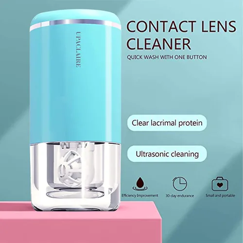 Vista 4 de Limpiador ultrasónico de la lente de contacto, máquina inteligente de la limpieza para las lentes suaves y de contacto, azul