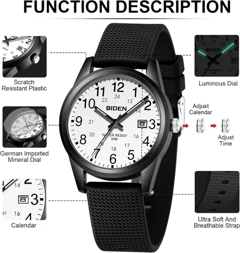 Vista 8 de Mens Watches Analog Quartz Sports Unisex Watch 30M Waterproof Watches for Men Women Nurse Medical Professionals-Military Time with Second Hand