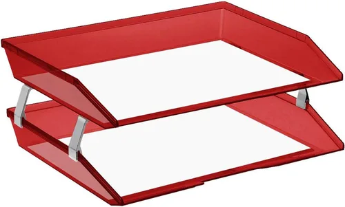 Vista 2 de Acrimet Facility - Organizador de archivos de escritorio de plástico de 2 niveles (color rojo transparente)