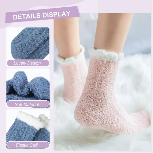 Vista 3 de YSense 6 pares de calcetines para mujer, cómodos, suaves, mullidos, cálidos, de forro polar, para dormir, cómodos