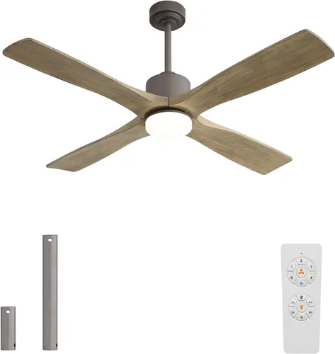 Vista 10 de LEDLUX Ventiladores de techo de 48 pulgadas con luces, ventilador de techo moderno con luz, control remoto de 6 velocidades, 4 aspas de madera Negro