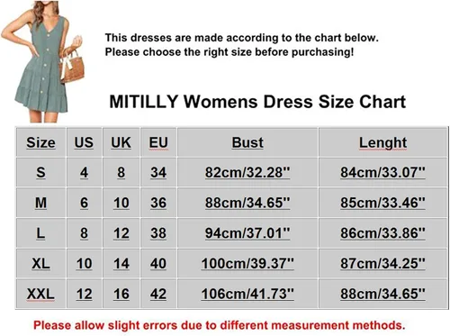 Vista 7 de MOBCTG Vestido con botones para mujer, de color puro, sin mangas, con cuello en V, sin mangas, con botones para el tiempo libre