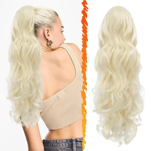 Vista 25 de BARSDAR Extensión de cola de caballo resaltada - 20 pulgadas de extensión de cola de caballo rizada y ondulada con cordón para mujeres - Extensiones