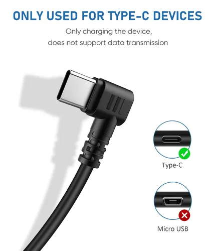 Vista 5 de Cable de alimentación para cámara de salpicadero, (USB tipo C de 10 pies) más grueso, cable de carga USB C de 90 grados con anillo magnético, cable