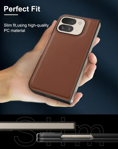 Vista 4 de Funda delgada de cuero para Pixel 9 Pro Fold (2024), sin protector de pantalla, soporte de carga inalámbrica, ultradelgada a prueba de golpes, funda