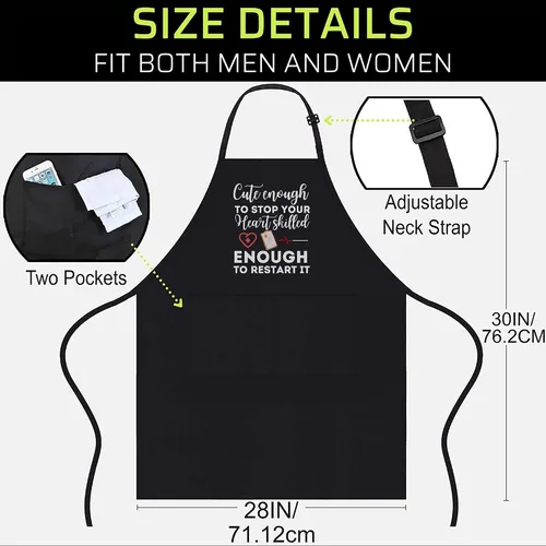 Vista 3 de Delantal negro de enfermera, lindo día de San Valentín, CNA CRNA LPN LVN LAD CPN camiseta de enfermería delantales de cocina negros, Negro