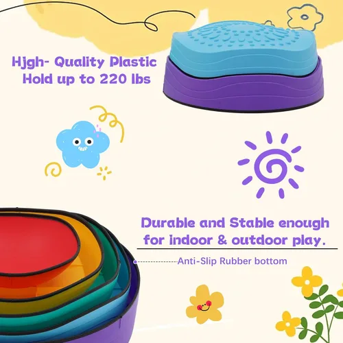 Vista 7 de Juego de 11 piedras antideslizantes para niños, bloques de equilibrio para interiores y exteriores, equipo de fitness para niños, promueve