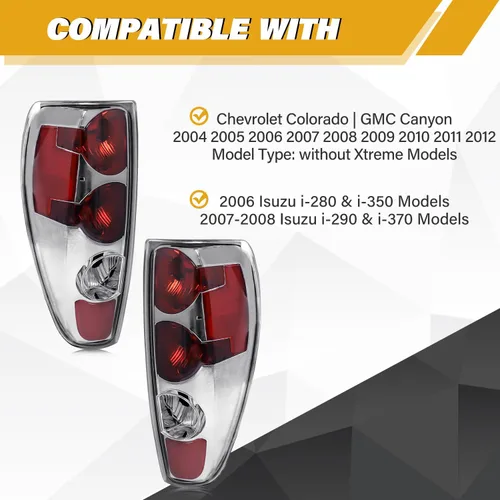 Vista 7 de Conjunto de luces traseras en par compatible con Chevrolet Colorado/GMC Canyon 2004-2012, repuesto de lámpara trasera de freno halógeno estilo OE