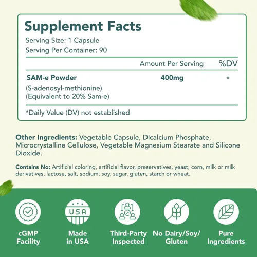 Vista 8 de SAM-e - Cápsulas de 400 mg – Suplemento SAM e de fácil absorción 400 mg de S-adenosil-metionina para el hígado cerebral y el estado de ánimo – Sin