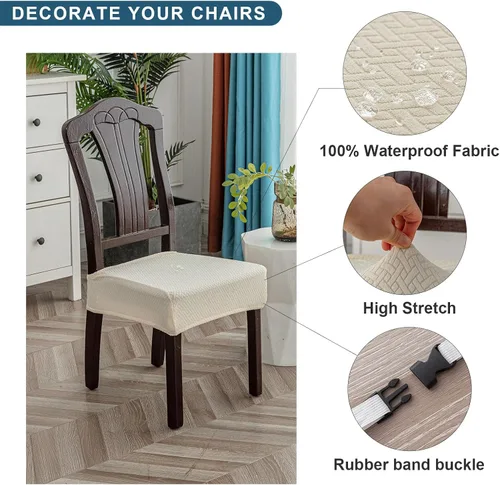 Vista 2 de Genina Fundas de asiento impermeables para sillas de comedor (2 unidades, con abertura trasera, beige)