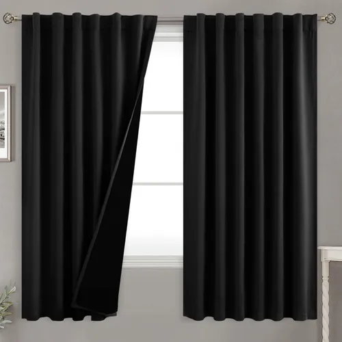 Vista 145 de BGment Cortinas 100% opacas beige de 63 pulgadas de largo con forro aislante térmico, bolsillo para varilla y lengüeta trasera de doble capa
