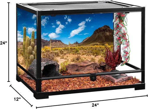 Vista 5 de AWERT Vinilo de fondo de hábitat de reptiles de 24 x 12 pulgadas, cielo azul, oasis, cactus y terrario del desierto