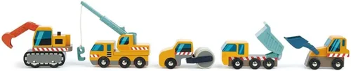 Vista 4 de Tender Leaf Toys - Sitio de construcción - Cuatro vehículos pesados con camión grúa, rodillo de carretera, camión volquete y cargador frontal