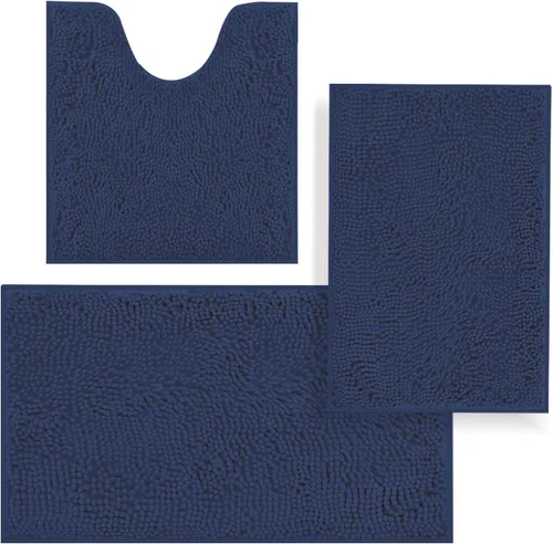 Vista 28 de Juego de alfombras de baño de 3 piezas, tapetes de baño para baño antideslizantes, alfombras de baño de felpilla gruesa, suaves y absorbentes, juego